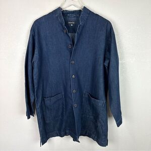 Eskandar Blue Denim Jean Silk Cotton Over Coat Jacket Size 0